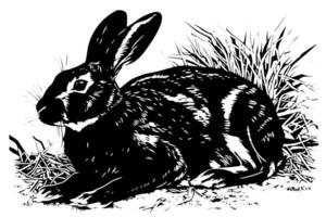 ancien Pâques lapin et floral illustration gravé lapin dans une printemps jardin. vecteur
