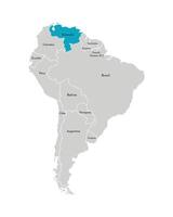 illustration avec simplifié carte de Sud Amérique continent avec bleu contour de Venezuela. gris silhouettes, blanc contour de États' frontière. vecteur