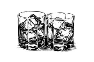 verre de whisky ou Bourbon main tiré dans esquisser. gravure style illustration. vecteur