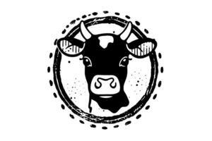 noir vache tête logotype pour Viande industrie ou Les agriculteurs marché main tiré timbre effet illustration. vecteur