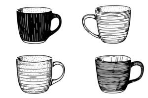 ensemble de ancien tasses ou des tasses main tiré encre esquisser. gravé style illustration. vecteur