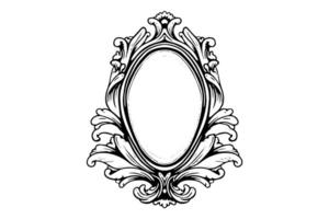 ancien fleuri miroir Cadre élégant ovale conception avec baroque et victorien influence. vecteur