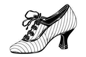 ancien illustration de noir haute talon chaussure, rétro mode conception élément avec antique charme, isolé dessin. vecteur