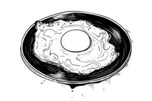 frit Oeuf sur une assiette main tiré encre esquisser. gravure style illustration. vecteur