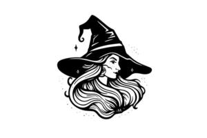 sorcière Halloween femme main tiré encre esquisser. gravure style illustration vecteur