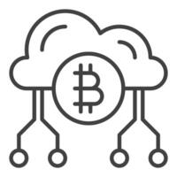 nuage La technologie avec bitcoin crypto devise icône ou signe dans mince ligne style vecteur