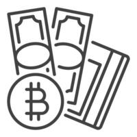 argent avec bitcoin crypto-monnaie icône ou symbole dans contour style vecteur