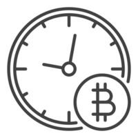 l'horloge avec bitcoin décentralisé crypto-monnaie mince ligne icône ou symbole vecteur