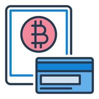 tablette et crédit carte - bitcoin échange crypto-monnaie coloré icône ou signe vecteur