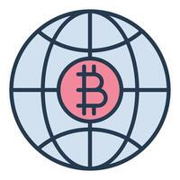 bitcoin et Terre planète globe avec crypto-monnaie coloré icône ou conception élément vecteur