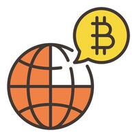 Terre et bitcoin à l'échelle mondiale crypto-monnaie coloré icône ou conception élément vecteur