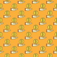 bitcoin sur Humain main crypto-monnaie coloré sans couture modèle vecteur