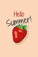 Bonjour été. coloré carte postale, bannière, affiche modèle avec des fraises fruit. vecteur