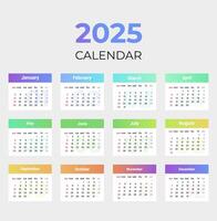Facile calendrier 2025 avec la semaine début dimanche. conception modèle entreprise de une mur ou bureau calendrier vecteur
