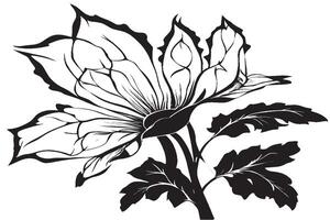 noir silhouette texture de une fleur sur blanc Contexte vecteur