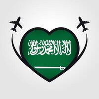 saoudien Saoudite Voyage cœur drapeau avec avion Icônes vecteur