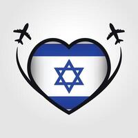 Israël Voyage cœur drapeau avec avion Icônes vecteur