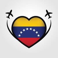 Venezuela Voyage cœur drapeau avec avion Icônes vecteur