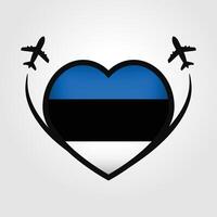 Estonie Voyage cœur drapeau avec avion Icônes vecteur