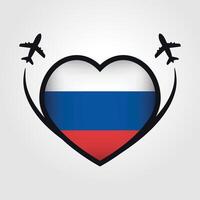 Russie Voyage cœur drapeau avec avion Icônes vecteur