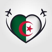 Algérie Voyage cœur drapeau avec avion Icônes vecteur