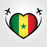 Sénégal Voyage cœur drapeau avec avion Icônes vecteur