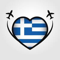 Grèce Voyage cœur drapeau avec avion Icônes vecteur