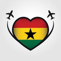 Ghana Voyage cœur drapeau avec avion Icônes vecteur
