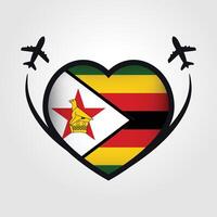 Zimbabwe Voyage cœur drapeau avec avion Icônes vecteur