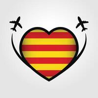 Catalogne Voyage cœur drapeau avec avion Icônes vecteur