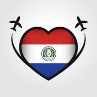 paraguay Voyage cœur drapeau avec avion Icônes vecteur