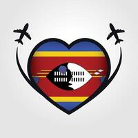 Swaziland Voyage cœur drapeau avec avion Icônes vecteur