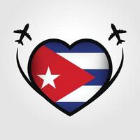 Cuba Voyage cœur drapeau avec avion Icônes vecteur