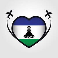 Lesotho Voyage cœur drapeau avec avion Icônes vecteur