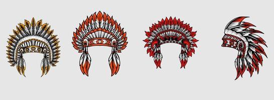 illustration, vecteur, ensemble, indien, apache, chapeau