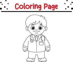 mignonne médecin garçon blanc coloration livre page pour adultes et des gamins vecteur