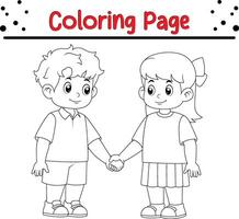 content garçon fille en portant mains coloration livre page pour les enfants vecteur