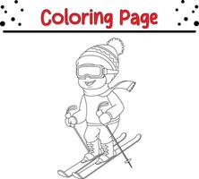 peu garçon ski une descente coloration livre page pour les enfants vecteur