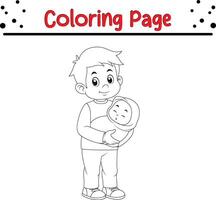 nouveau née père en portant nouveau née bébé Accueil coloration livre page pour les enfants vecteur