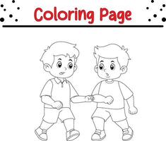 deux garçons combat chaque autre coloration livre page pour les enfants vecteur