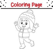 mignonne fille hiver vêtements agitant coloration livre page pour les enfants vecteur