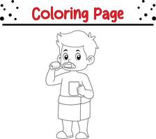 mignonne peu garçon brossage les dents coloration livre page pour les enfants vecteur