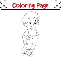 peu garçon avec cassé jambe coloration livre page pour les enfants vecteur