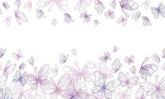 papillons sont rose, bleu, lilas, en volant, délicat ligne art, agrafe art. graphique illustration main tiré dans rose, lilas encrer. sans couture planche modèle eps vecteur