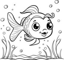 coloration livre pour les enfants mignonne dessin animé poisson rouge dans le l'eau vecteur