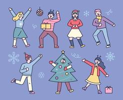 les gens en costumes de Noël dansent et font la fête dans le club. vecteur