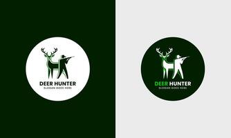 cerf logo, cerf chasseur logo icône, feuille avec cerf icône, cerf chasseur avec pistolet, cerf lever du soleil, cerf rond icône forme pour entreprise, vecteur