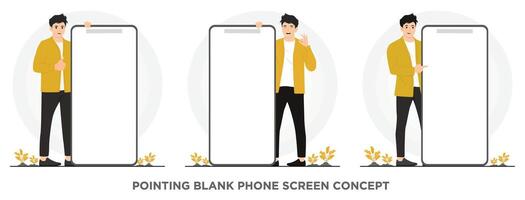 plat content homme et femme montrant Vide espace téléphone planches La publicité concept illustration vecteur