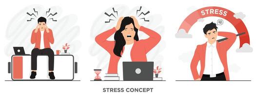 plat femme stress travail mal de crâne concept illustration vecteur