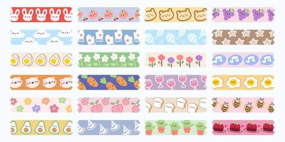 main tiré kawaii mignonne washi ruban collection isolé sur blanc Contexte. vecteur